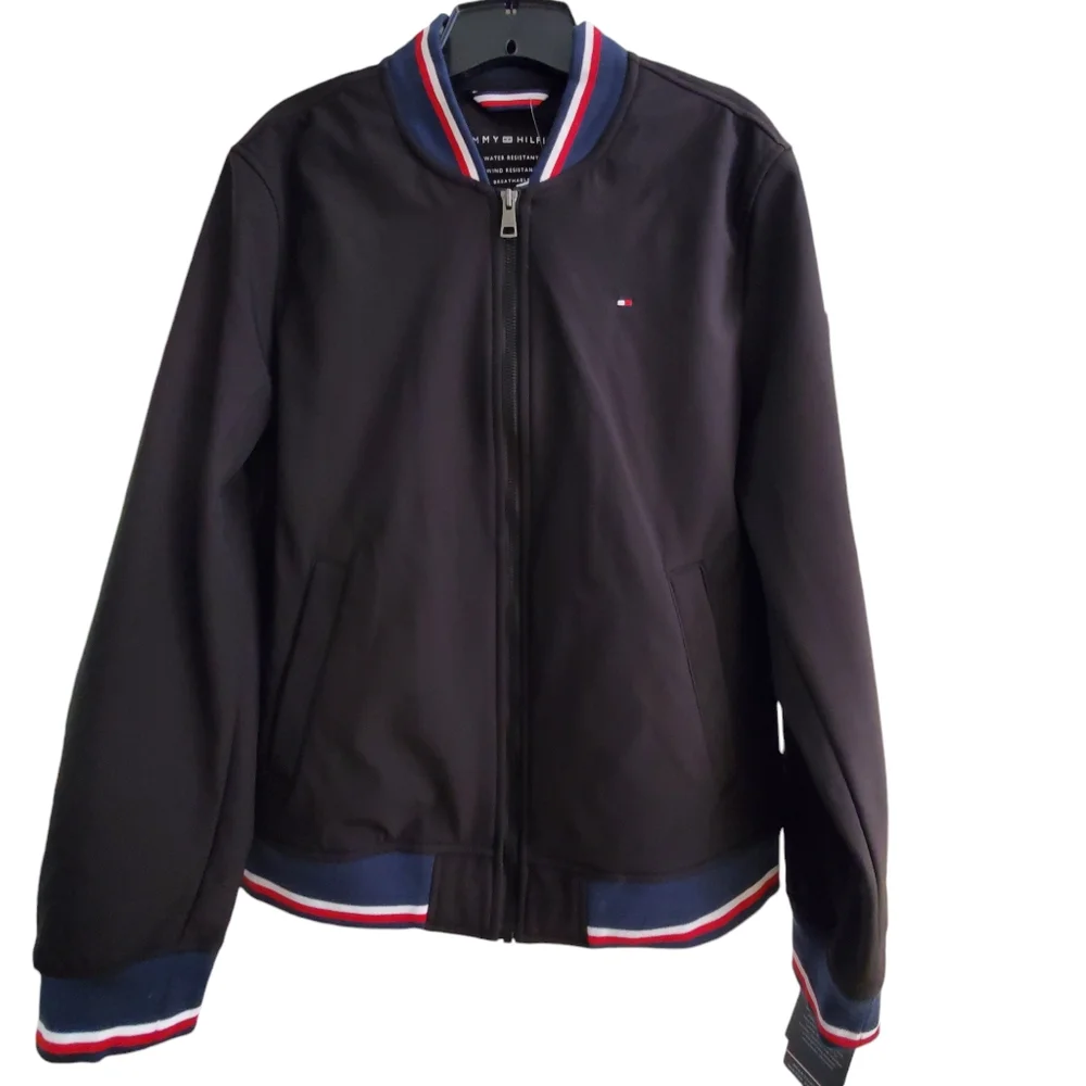 Men's Water Wind Resistant Breathable Black Bomber Jacket Pockets